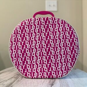 2003 Vintage Barbie Logo-Print Pink Round Storage Carry Case — Good Condition